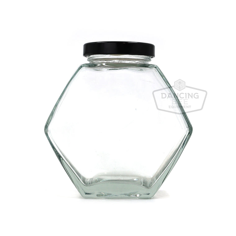 Glass Hexagon Jar | 500 g BLACK LIDS ONLY