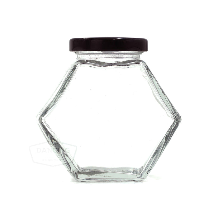 Hexagon Jar | 250 g BLACK LIDS ONLY